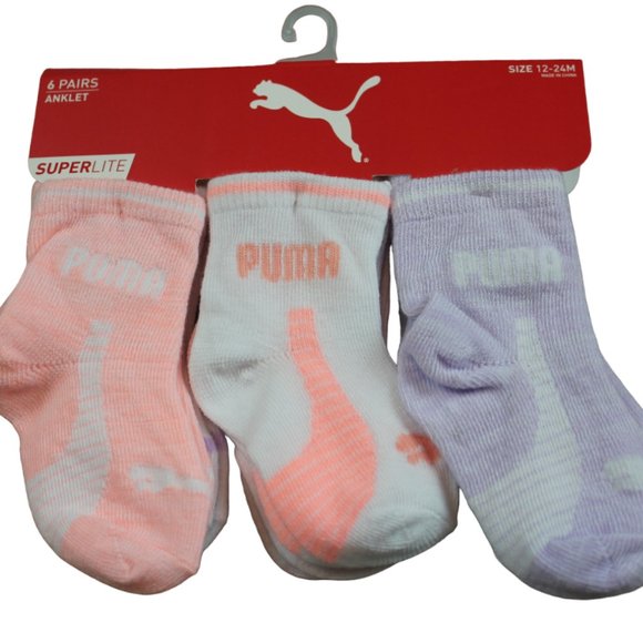 Puma Superlite Anklet Socks Baby Infant Girl 6-Pack Size 0-12 12-24 M Months NWT - Picture 1 of 3